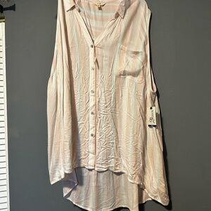 Light Pink Striped Sleeveless Button-Front Tank Top